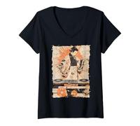 Womens Zen DJ Monk Waves - Turntable Spiritual Beat V-Neck T-Shirt