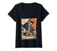 Womens Zen DJ Monk Waves - Turntable Spiritual Beat V-Neck T-Shirt