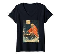 Womens Zen DJ Monk Waves - Turntable Spiritual Beat V-Neck T-Shirt