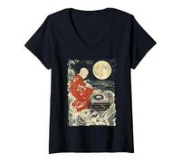 Womens Zen DJ Monk Waves - Turntable Spiritual Beat V-Neck T-Shirt