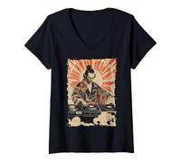 Womens Zen DJ Monk Waves - Turntable Spiritual Beat V-Neck T-Shirt