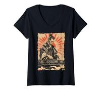 Womens Zen DJ Monk Waves - Turntable Spiritual Beat V-Neck T-Shirt