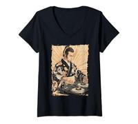 Womens Zen DJ Monk Waves - Turntable Spiritual Beat V-Neck T-Shirt