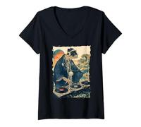 Womens Zen DJ Monk Waves - Turntable Spiritual Beat V-Neck T-Shirt