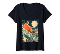 Womens Zen DJ Monk Waves - Turntable Spiritual Beat V-Neck T-Shirt