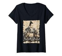 Womens Zen DJ Monk Waves - Turntable Spiritual Beat V-Neck T-Shirt