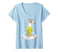 Womens Zen Greyhound Meditating in Lotus Pose V-Neck T-Shirt