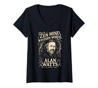 Womens Zen Mind Western Words Alan Watts Quote Wisdom V-Neck T-Shirt