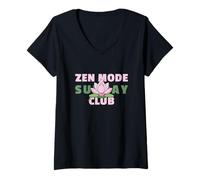 Womens Zen Mode Sunday Club - Mindful Lotus Tee V-Neck T-Shirt