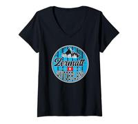 Womens Zermatt Ski Resort Swiss Flag Alps Switzerland Vintage V-Neck T-Shirt