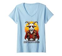 Women's Zero Bleats Given Cool Cowboy Goat Humor V-Neck T-Shirt
