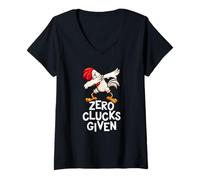 Women's Zero Clucks Given Dabbing Chicken - Funny Farm Humor V-Neck T-Shirt