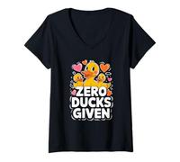 Women's Zero Ducks Given Cute Funny Duck V-Neck T-Shirt