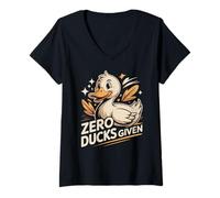 Womens Zero Ducks Given Funny Duck Cartoon V-Neck T-Shirt