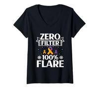 Womens Zero Filter 100% Flare - Psoriasis Awareness V-Neck T-Shirt