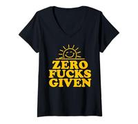 Womens Zero Fucks Given Funny Sarcastic Sunshine V-Neck T-Shirt