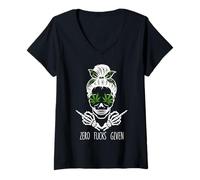 Women's Zero Fucks Given Skull Weed Marijuana Cannabis Smoker tee V-Neck T-Shirt
