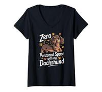 Womens Zero Personal Space with My Dachshund Funny Quote V-Neck T-Shirt