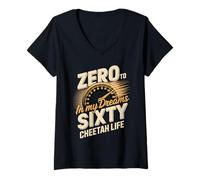 Women's Zero to Sixty in My Dreams Cheetah Life Speedometer V-Neck T-Shirt