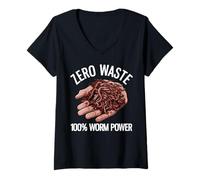 Women's Zero Waste 100% Worm Power Funny Worm Farming V-Neck T-Shirt