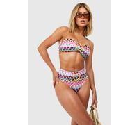 Womens Zig Zag Knit O-Ring Bandeau Bikini Top - Pink - 8, Pink