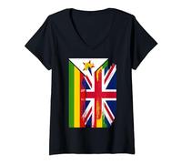 Womens ZIM UK National Flags Patriotic Citizen Souvenir Attire V-Neck T-Shirt