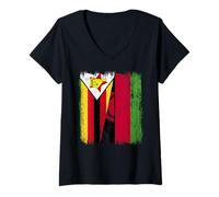 Womens Zimbabwe Malawi Half Flag Zimbabwean Malawian Jersey V-Neck T-Shirt