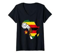 Womens Zimbabwe Zimbabwean Flag Africa Map Ethnic Black Woman V-Neck T-Shirt