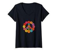 Womens Zinnias Peace Sign Retro Floral Hippie Garden Nature Design V-Neck T-Shirt