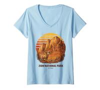 Women's Zion National Park Utah Retro Camping Hiking Souvenir V-Neck T-Shirt