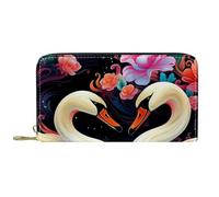 Women's Zip Around Wallet and Phone Clutch, a Pair of Swans,Travel Purse Leather Clutch Bag Card Holder Organizer Wristlets Wallets