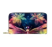 Women's Zip Around Wallet and Phone Clutch, Colorful Dragonflies,Travel Purse Leather Clutch Bag Card Holder Organizer Wristlets Wallets