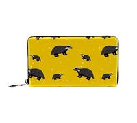 Women's Zip Around Wallet and Phone Clutch, Cute Honey Badger Yellow Pattern,Travel Purse Leather Clutch Bag Card Holder Organizer Wristlets Wallets