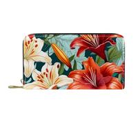 Women's Zip Around Wallet and Phone Clutch, Garden Lily Pattern,Travel Purse Leather Clutch Bag Card Holder Organizer Wristlets Wallets