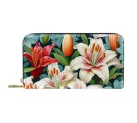 Women's Zip Around Wallet and Phone Clutch, Garden White Lily,Travel Purse Leather Clutch Bag Card Holder Organizer Wristlets Wallets