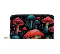 Women's Zip Around Wallet and Phone Clutch, Magic Mushrooms,Travel Purse Leather Clutch Bag Card Holder Organizer Wristlets Wallets