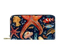 Women's Zip Around Wallet and Phone Clutch, Marine Organism,Travel Purse Leather Clutch Bag Card Holder Organizer Wristlets Wallets