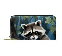 Women's Zip Around Wallet and Phone Clutch, Raccoon in Treen,Travel Purse Leather Clutch Bag Card Holder Organizer Wristlets Wallets