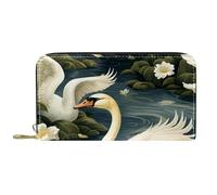 Women's Zip Around Wallet and Phone Clutch, Swan in The Lake,Travel Purse Leather Clutch Bag Card Holder Organizer Wristlets Wallets