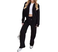Womens Zip Up Bomber Jacket and Trouser 2 Piece Set Ladies Long Sleeve Plain Jacket and Straight Leg Trouser Stretchy Tracksuit Casual Wear Winter Warm Wear Joggers Fleece Co-Ord Set