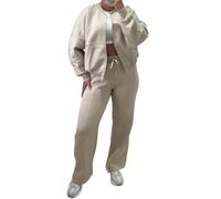 Womens Zip Up Bomber Jacket and Trouser 2 Piece Set Ladies Long Sleeve Plain Jacket and Straight Leg Trouser Stretchy Tracksuit Casual Wear Winter Warm Wear Joggers Fleece Co-Ord Set