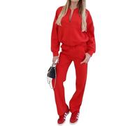 Womens Zip Up Bomber Jacket and Trouser 2 Piece Set Ladies Long Sleeve Plain Jacket and Straight Leg Trouser Stretchy Tracksuit Casual Wear Winter Warm Wear Joggers Fleece Co-Ord Set