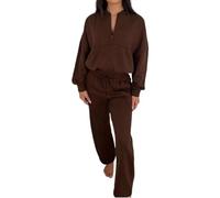 Womens Zip Up Bomber Jacket and Trouser 2 Piece Set Ladies Long Sleeve Plain Jacket and Straight Leg Trouser Stretchy Tracksuit Casual Wear Winter Warm Wear Joggers Fleece Co-Ord Set