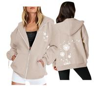Womens Zip up Dandelion Print Hoodie Plus Size Hoodies Sweatshirt Soft Comfortable Women's Jackets with Pocket Long Sleeve Women Dandelion Sweatshirts Winter Fall Jackets Zipper Coat