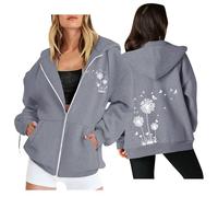 Womens Zip up Dandelion Print Hoodie Plus Size Hoodies Sweatshirt Soft Comfortable Women's Jackets with Pocket Long Sleeve Women Dandelion Sweatshirts Winter Fall Jackets Zipper Coat