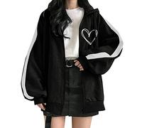 Womens Zip Up Full Zip Up Color Block Hoodies Comfort Drawstring Gothic Pullover Hoodies 2025 Trendy Solid Color Heart Print Zipper Patchwork Jackets Workou Essential Graphic Cute Black