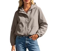Women's Zip Up Hooded Jacket Lightweight Bomber Coat Elastic Outdoor Top | This lightweight hooded bomber jacket. Featuring a chic elasticated hem and oversized fit, perfect for any outdoor adventure.