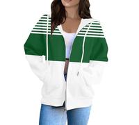 Women's Zip-Up Hoodie - Long Sleeve Colour Block Hoodies with Drawstring Pocket Warm Casual Loose Sports Jacket Autumn and Winter Daily Cardigan