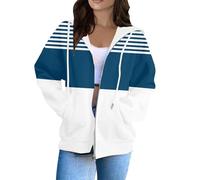 Women's Zip-Up Hoodie - Long Sleeve Colour Block Hoodies with Drawstring Pocket Warm Casual Loose Sports Jacket Autumn and Winter Daily Cardigan