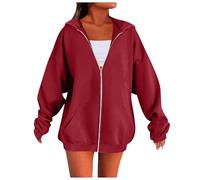 Women's Zip up Hoodie Long Sleeve Oversized Hoodies with Pockets Solid Color Women Lightweight Hoodies Hooded Jackets Coat for Women Uk Women's Fashion Red